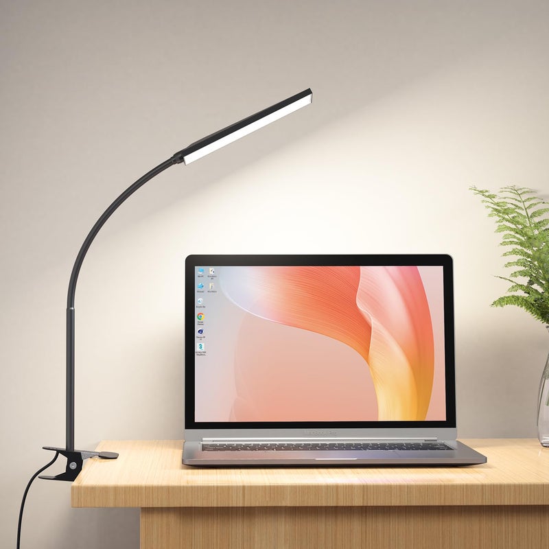 RAOYI LED Desk Lamp, 5W USB Clip on Light Eye-Caring Reading Clamp Table Lamp with 48 LEDs Flexible Neck, 3 Color Modes and 14 Brightness Levels for Office Bedroom Study (Black) - Image 1